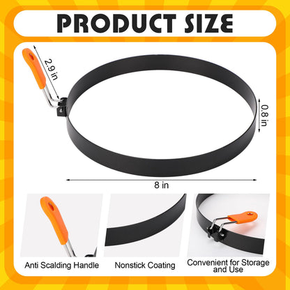 Tioncy 4 Packs Large Omelette Rings for Griddle 8 Inch Stainless Steel Nonstick Pancake Molds Round Omelet Egg Ring Maker with Silicone Handle Grill and Oil Brush for Frying Egg Omelette Muffins