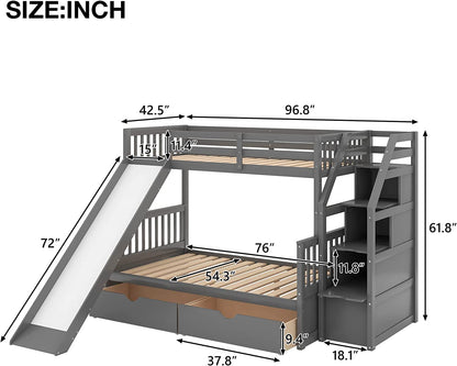 DNYN Full Size Loft Bed with Desk & Shelves & Ladder for Kids/Adults,Solid Wood Bedframe,High Loftbed with Safety Guardrails,Space Saving Design & No Box Spring Needed,79.3"×58.5"×65.4", Gray