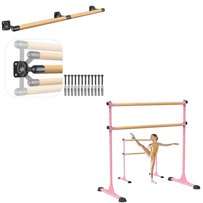 Dolibest 6ft Wall Mounted Traditional Wood Ballet Barre, 4ft Freestanding Wood Ballet Bar, Height Adjustable Ballet Bar,System Stretch/Dance for Home Barre Workout Equipment for Kids and Adults