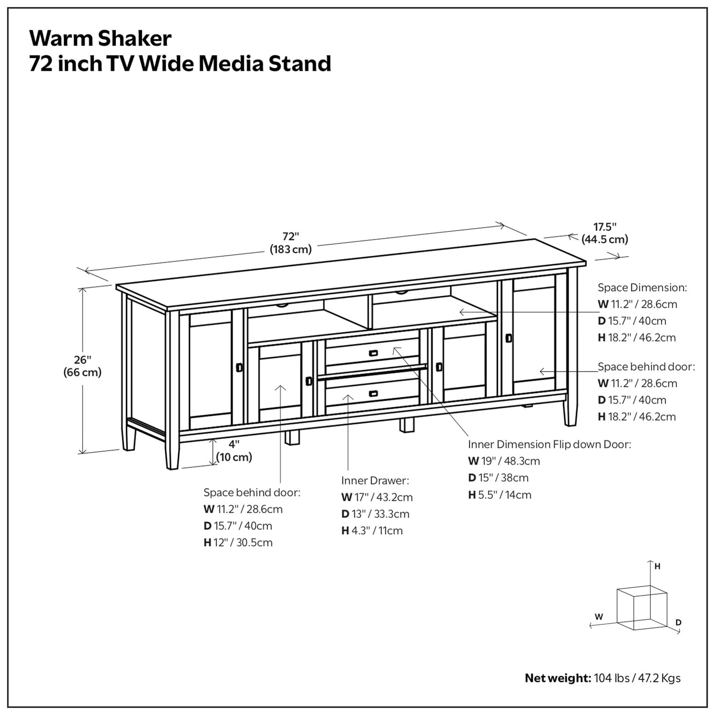 SIMPLIHOME Warm Shaker TV Stand - 72 inch Wide Solid Wood Media Console in Mocha Brown, Transitional Entertainment Center for Living Room for TVs up to 80 Inches with Cabinets and Cable Management
