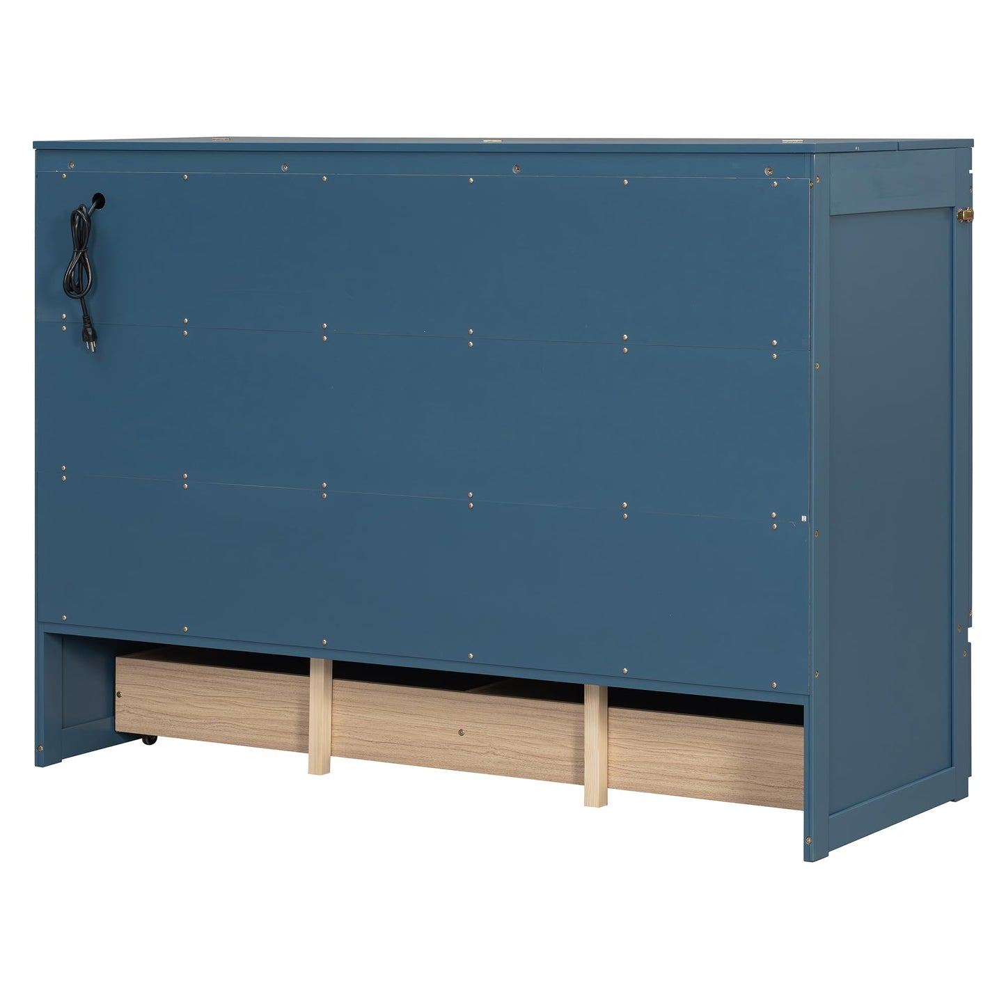 Merax Queen Size Murphy Cabinet Bed with Storage Drawers, Wall Murphy Bed with a Set of Sockets & USB Ports, Folding Platform Bed for Small Room