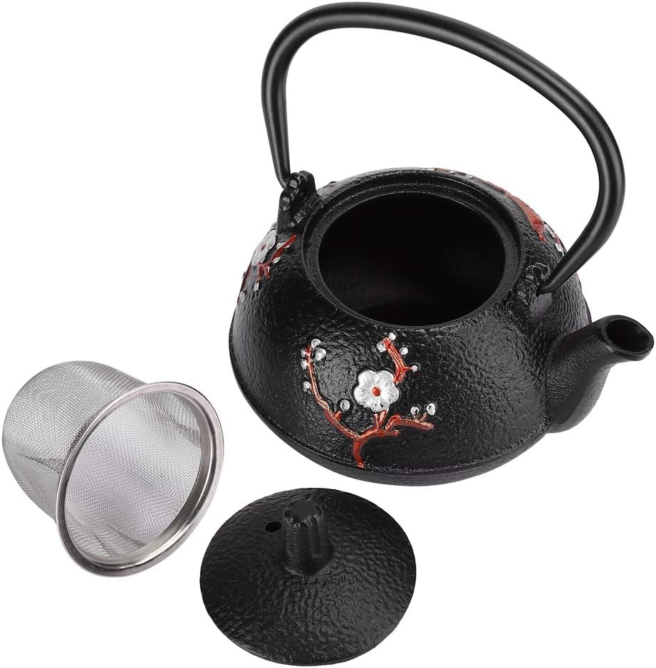 Teapot Stovetop Tea Kettle with Infuser, Uncoated Japanese Cast Iron, Black, 10 oz