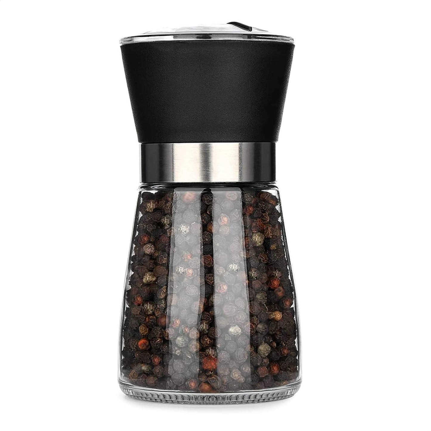 Manual Refillable Pepper Grinder - 6 Oz Glass Grinders for Pepper, Salt & Spices, Adjustable Rotor with 5 Settings