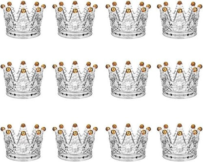 Crown Glass Tealight Candle Holders - Set of 12 Elegant Votive Holders for Weddings & Home Decor