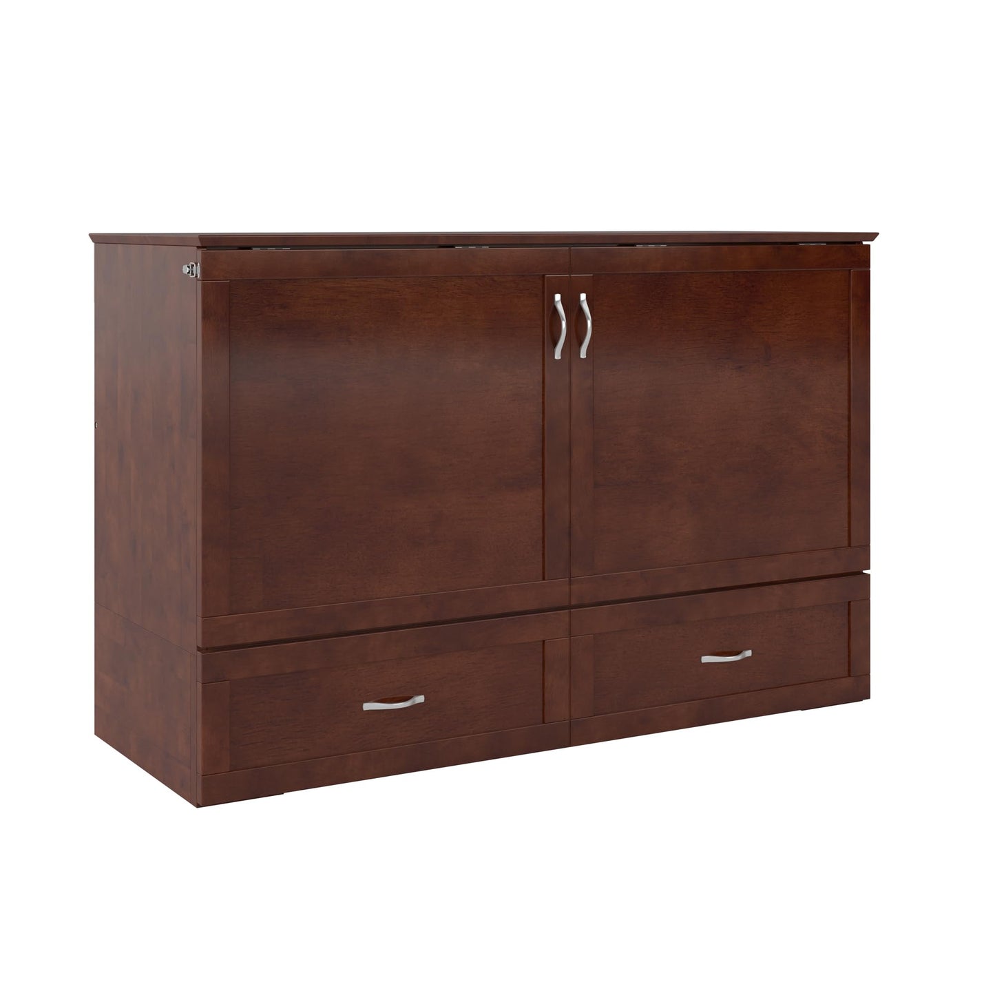 AFI, Raleigh Modern Queen Solid Wood Murphy Bed Chest with 6" Mattress, Storage Drawer & Built-in USB Charger, Walnut