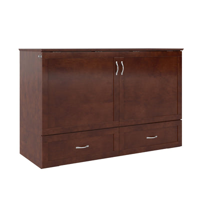 AFI, Raleigh Modern Queen Solid Wood Murphy Bed Chest with 6" Mattress, Storage Drawer & Built-in USB Charger, Walnut