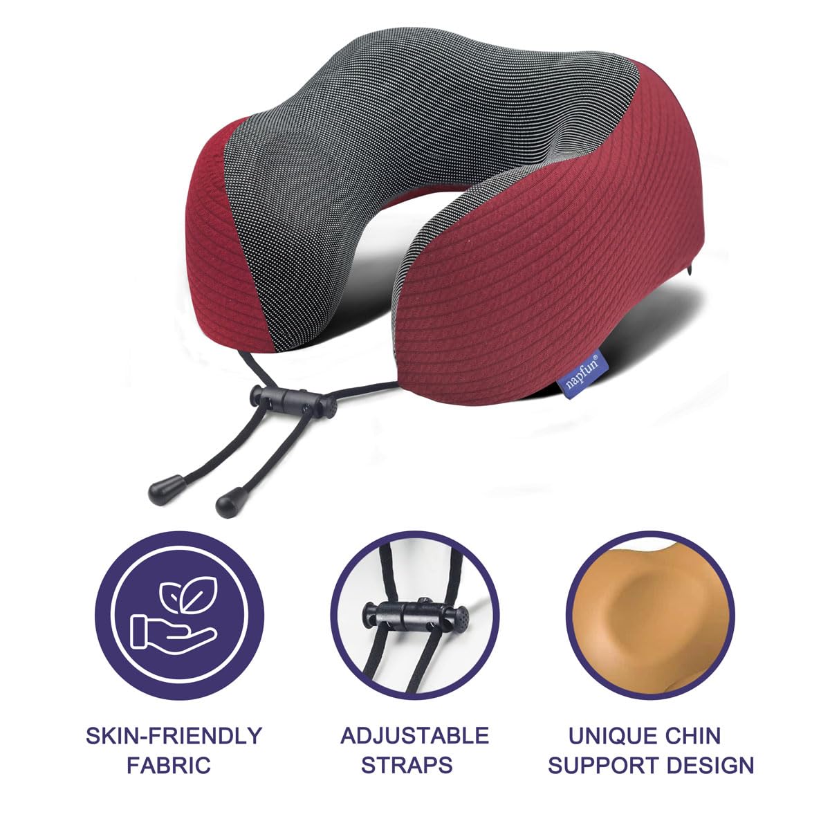 napfun Neck Pillow for Traveling, Upgraded Travel Neck Pillow for Airplane 100% Pure Memory Foam Travel Pillow for Flight Headrest Sleep, Portable Plane Accessories, Light Grey