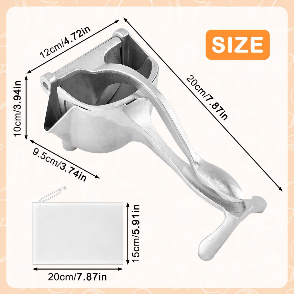 Aluminum Alloy Fresh Fruit Juice Extractor,Hand Juicer Squeezer Lemon Juicer Manual Hand Press with Ergonomic Grip For Orange Citrus Lime Grapefruit With 4filt er bag(Silver,Size:20 * 12 * 10cm)