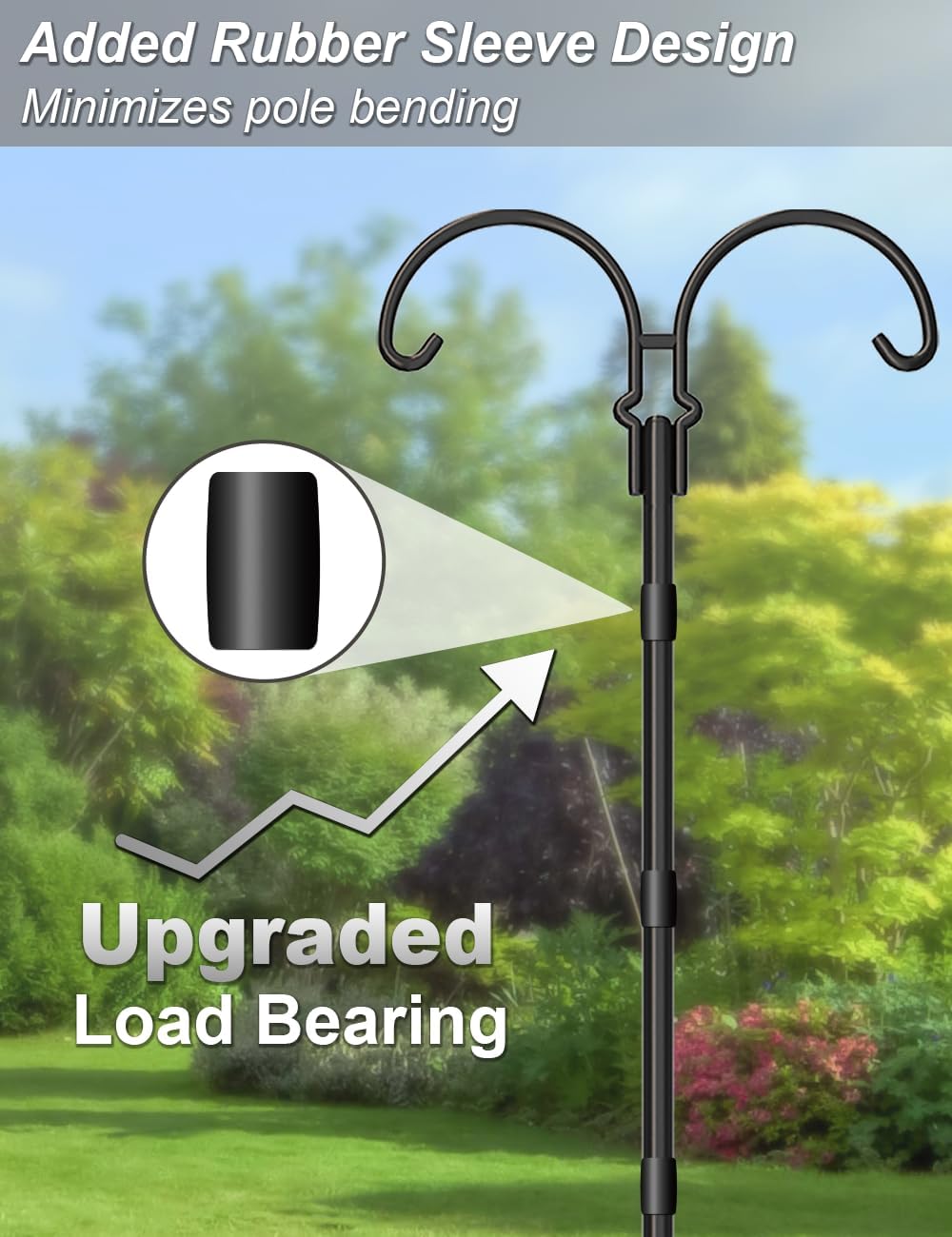 76 Inch 5 Hummingbird 2 Adjustable Double Shepherds Hooks for Outdoor with Sleeve, Heavy Duty Bird Feeder Pole Stand