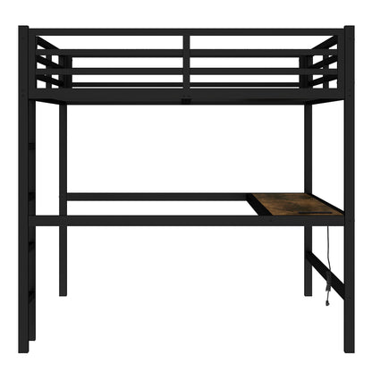 Bellemave Metal Queen Size Loft Bed with Desk and Charging Station,Queen Heavy Duty Loft Bed Frame with LED Lights and USB for Kids,Teens,Adults,Black
