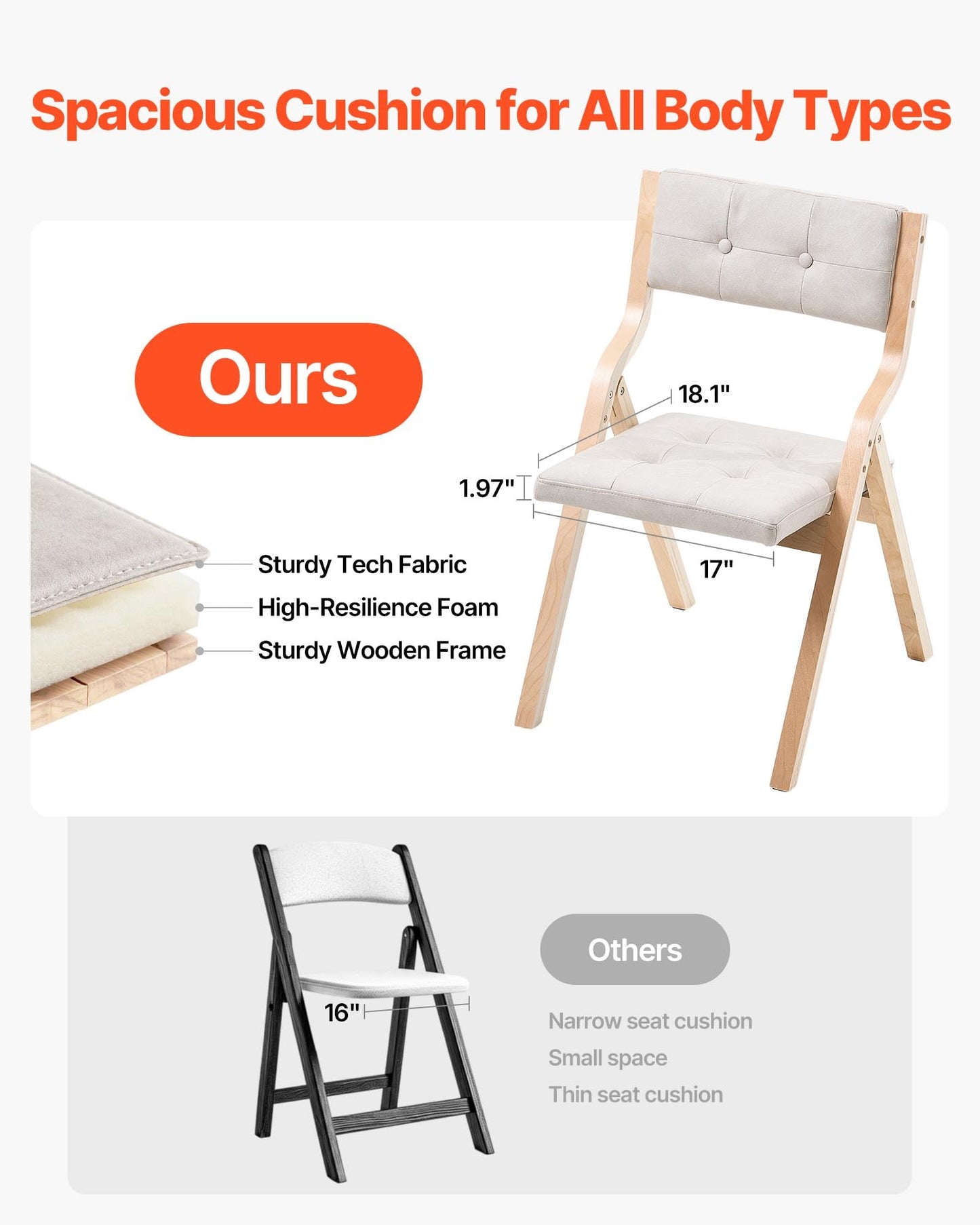 VEVOR Wooden Folding Chairs with Cushion, Set of 4, Portable Foldable Cushion Chair with Wooden Frame, Modern Padded Dining Chair for Kitchen, Office, Wedding, Party, Dining Room, Easy Assembly, Beige