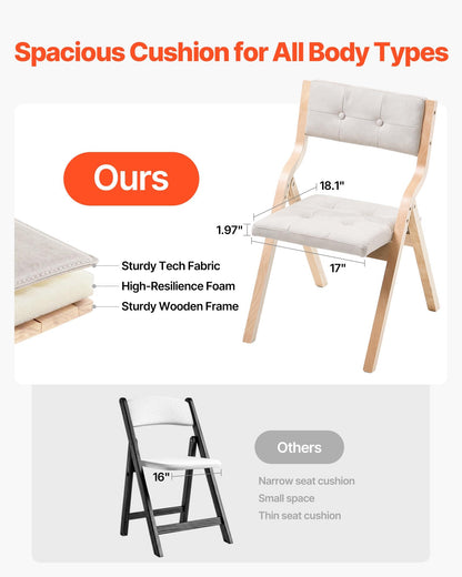 VEVOR Wooden Folding Chairs with Cushion, Set of 4, Portable Foldable Cushion Chair with Wooden Frame, Modern Padded Dining Chair for Kitchen, Office, Wedding, Party, Dining Room, Easy Assembly, Beige