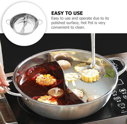 Hemoton Hot Pot with Divider, Stainless Steel Divided Hot Pot for Household Use