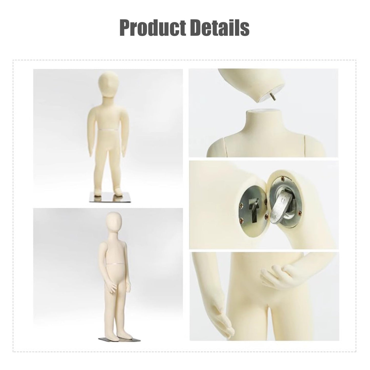 Child Mannequin Full Body Dress Form with Square Base - Detachable Sewing Dummy for Boutique Display, Ideal for 6-Year-Olds Clothing Fittings & Retail Showcases, Perfect for Tailors and Desi