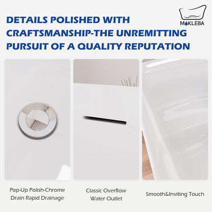 Mokleba 47" Lucite Acrylic Freestanding Bathtub，Square Shape Japanese Soaking Tub with Seat Desgin,Toe-tap Chrome Right Drain, Slotted Overflow, cUPC Certified,Glossy White