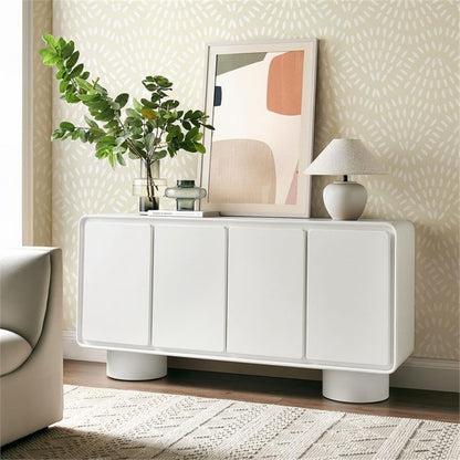 Modway Lumo Modern Sculptural 4 Door Accent Cabinet in White – Rounded Edge Media Storage Console for Living Room or Entryway – 63 Inch Contemporary Sideboard with Concealed Storage
