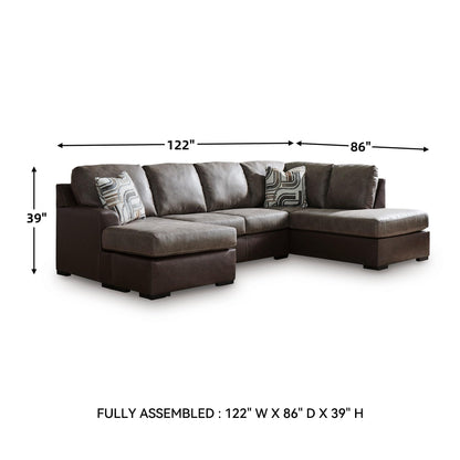 Signature Design by Ashley Baltic‑Park Sleeper Sectional Sofa with Chaise, Faux Leather Couch Bed with Queen Memory Foam Mattress for Modern Living Room Lounging, Brown