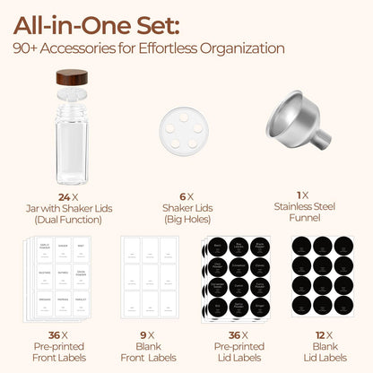 24Pcs (4Oz) ComSaf Glass Spice Jars with Label, Airtight Seasoning Containers with Lid for Home Cooks to Organizing