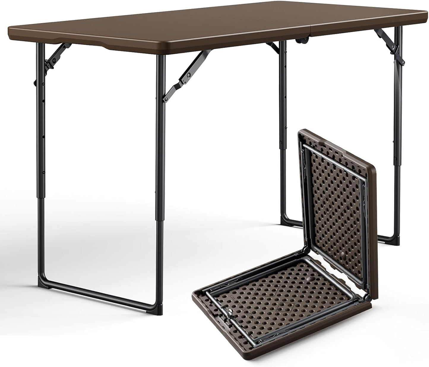 48" 24" Folding Table x - Heavy Duty Fold-in-Half Plastic Table with Adjustable Height, Portable Utility Tables