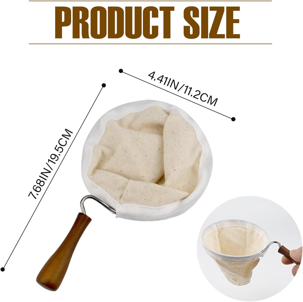 Coffee Filter, Flannel Cloth Coffee Filter with Wooden Handle, Reusable Coffee Sock Filter for Home Office Kitchen Use