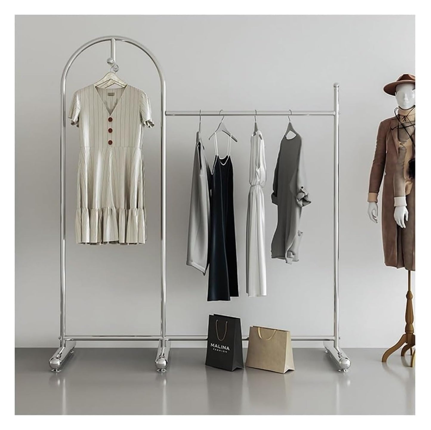 CUTPOIY Clothes Rail Garment Rack Commercial Heavy Duty Garment Rack, Stainless Steel Clothing Rack Free Standing Coat Rack for Bedroom Clothes Drying Rack for Hanging Clothes, Silver-130x40x170cm