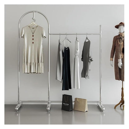 CUTPOIY Clothes Rail Garment Rack Commercial Heavy Duty Garment Rack, Stainless Steel Clothing Rack Free Standing Coat Rack for Bedroom Clothes Drying Rack for Hanging Clothes, Silver-130x40x170cm