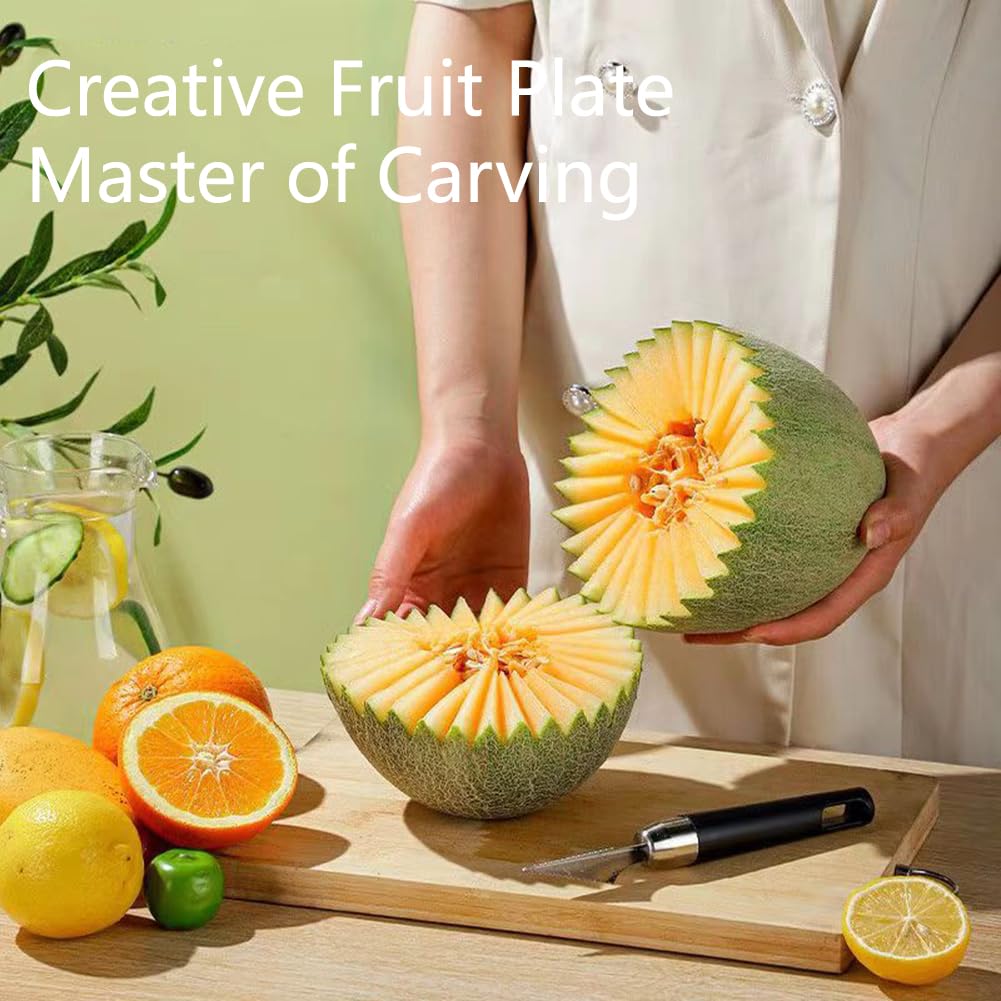 4 Pack Melon Baller Scoon Set,Stainless Steel Fruit Carving Cuter,DIY Fruit Baller Spoon Shapes Platter,Watermelon Cantaloupe Ice Cream Tool,Bring Two Fruit Forks and Mooncake Forks