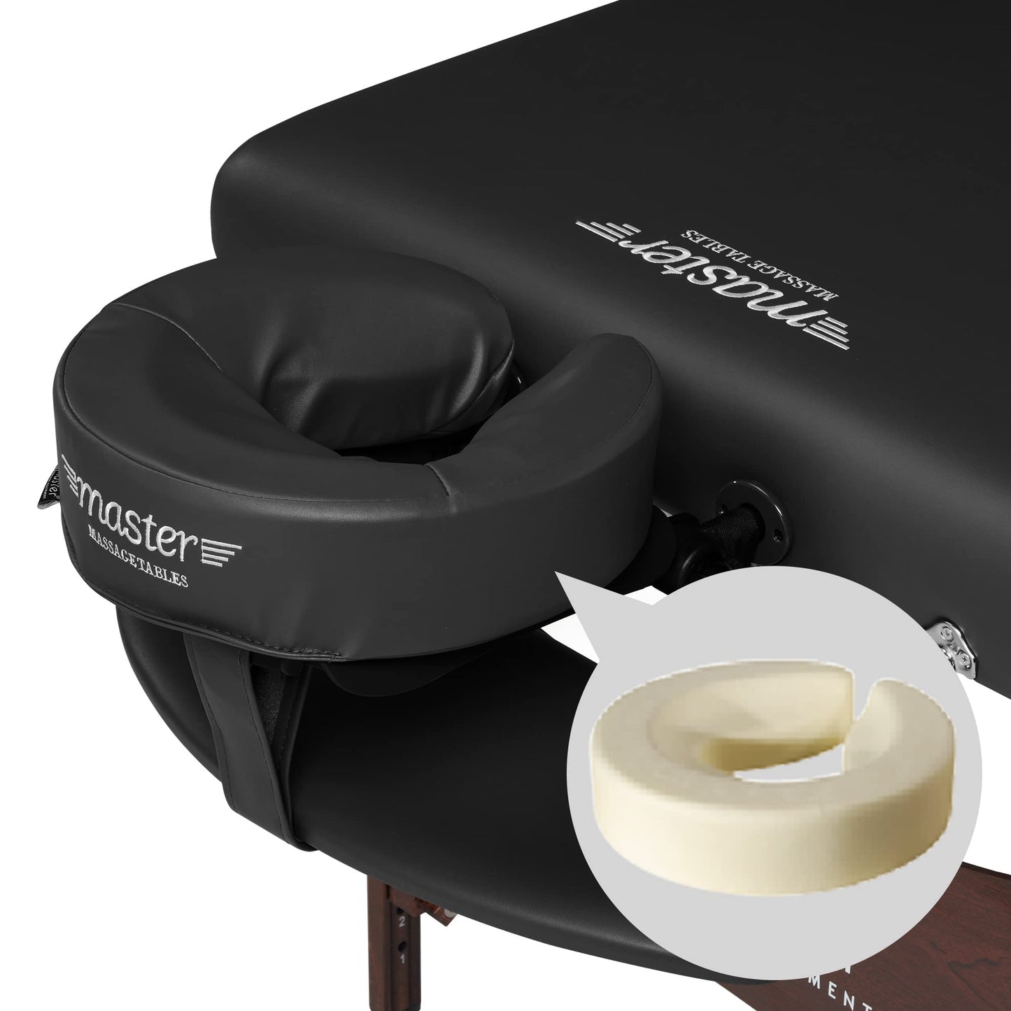 Master Massage 30" Newport Massage Table Beauty Bed Package with Extra MusicMaster Universal/Cresenct Sound Face Cradle Cushion- Black