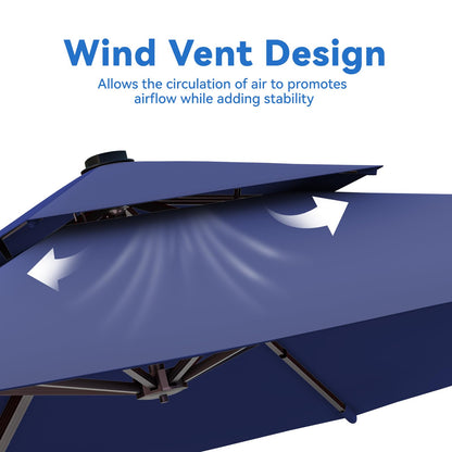 ZLACUIU 10x13FT Cantilever Outdoor Patio Umbrellas, Double Top Large Rectangle Umbrella, Heavy Duty 360° Rotation Offset Outdoor Sun Shade Umbrella for Garden Deck Pool Backyard Patio, Navy Blue