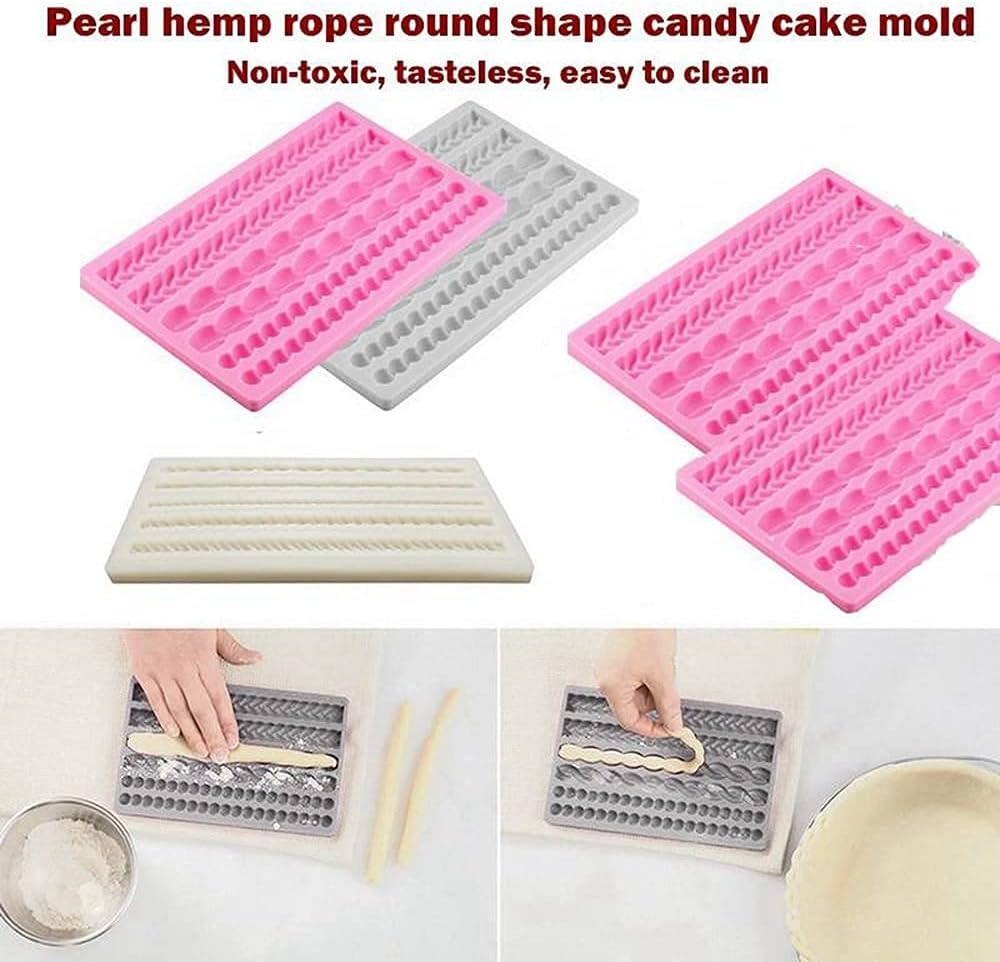3D Pearl Knit Rope Silicone Mold for Fondant, Cake Border Decorating Molds, DIY Baking Tools