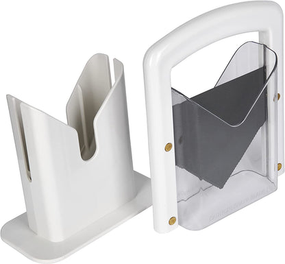 Hoan Bagel Biter Slicer and Cutter with Safety Shield - Serrated Blade Cuts Bagels, Muffins, Buns and Rolls - Dishwasher Safe Bagel Guillotine, 9.25 Inches Tall, White