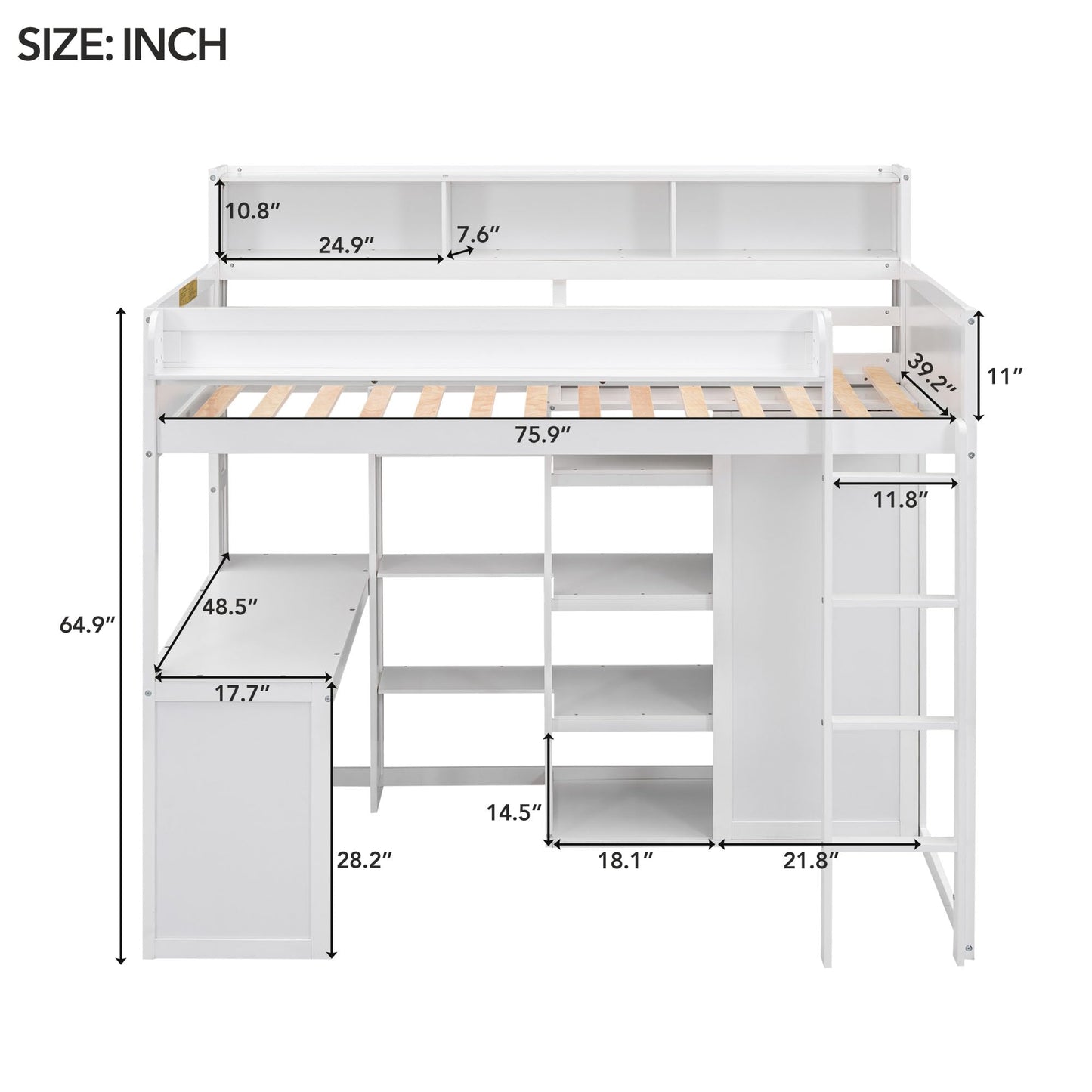 Ball & Cast Twin Size Loft Bed with Big Storage Under-Bed Desk & Staircase,Wooden Bedframe W/Integrated Wardrobe,Drawers & Shelves,Space-Saving,Modern Furniture for Boy Girl Teens Small Bedroom,Gray