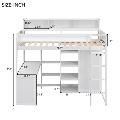 Ball & Cast Twin Size Loft Bed with Big Storage Under-Bed Desk & Staircase,Wooden Bedframe W/Integrated Wardrobe,Drawers & Shelves,Space-Saving,Modern Furniture for Boy Girl Teens Small Bedroom,Gray