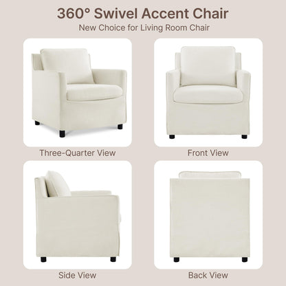 Upholstered Barrel Accent Chair, Modern Single Sofa with Washable Cover for Living Room, Bedroom,Reading Spaces,Office,Cream White