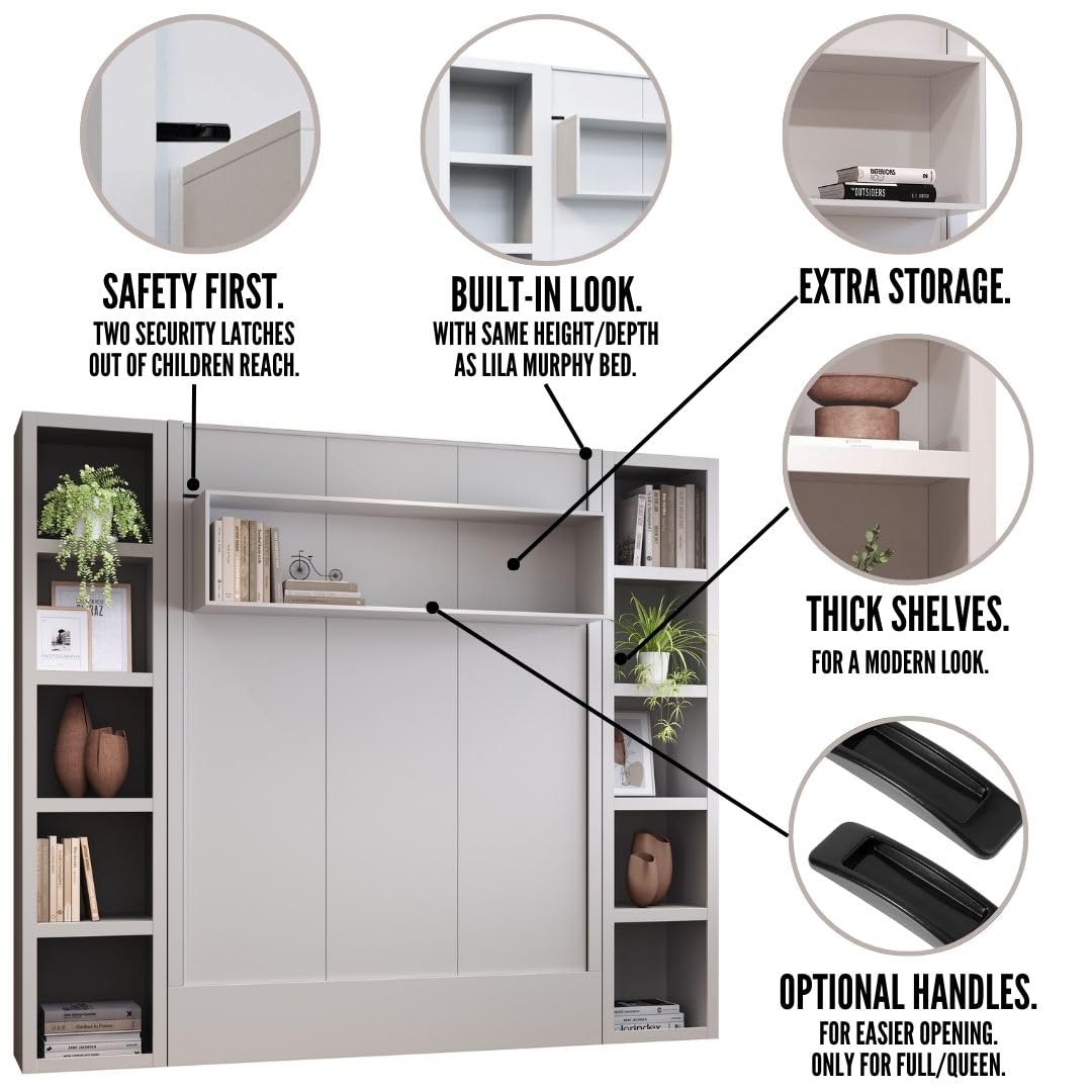 Oakland Living Easy-Lift Queen Murphy Wall Bed in Brown Wood Grain with Two Bookshelves