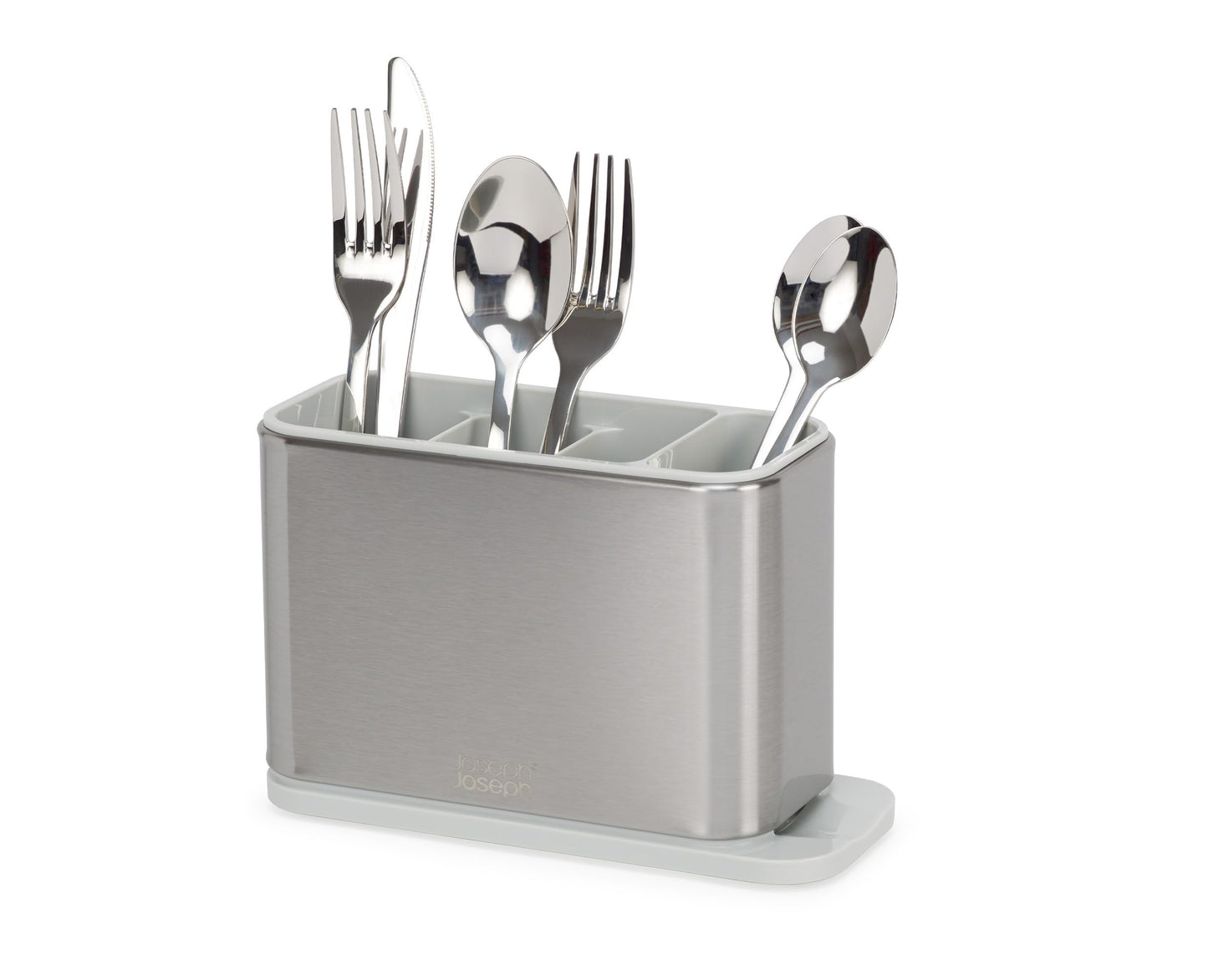Joseph Joseph Surface Kitchen Sink Silverware Drainer, Utensil Cutlery and Kitchen Gadgets Holder with Draining Base, Stainless Steel, Gray