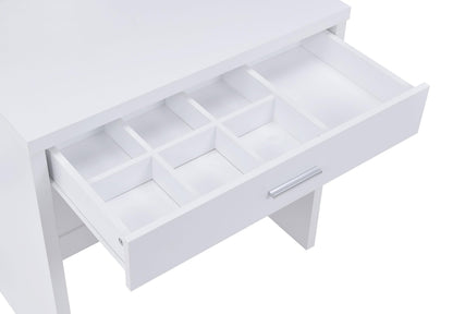 Coaster Home Furnishings Harvey Contemporary 3-Piece 1-Drawer Makeup Vanity Desk with Jewelry Storage Vanity Mirror and White Faux Leather Upholstered Storage Vanity Stool White 300290