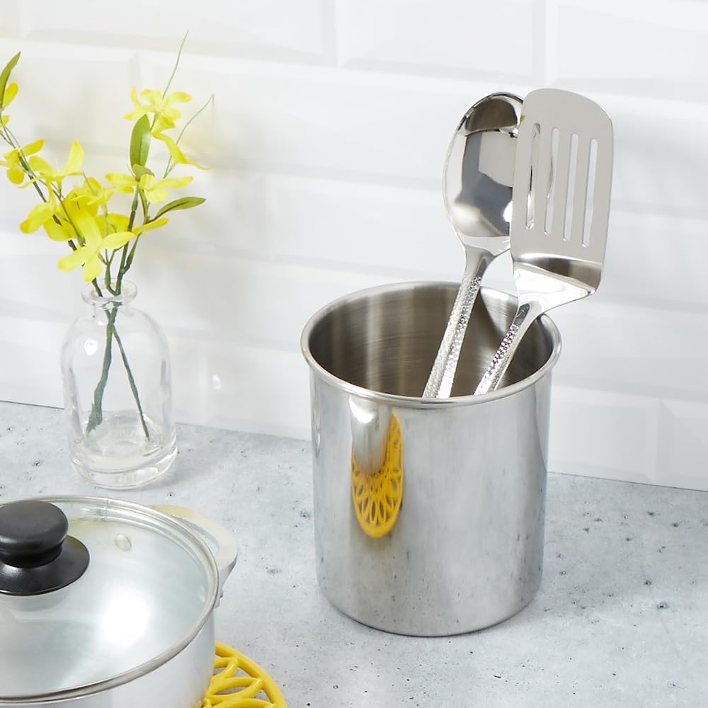 Stainless Steel Utensil Set with Elegant Hammered Finish, Includes Slotted Turner and Serving Spoon