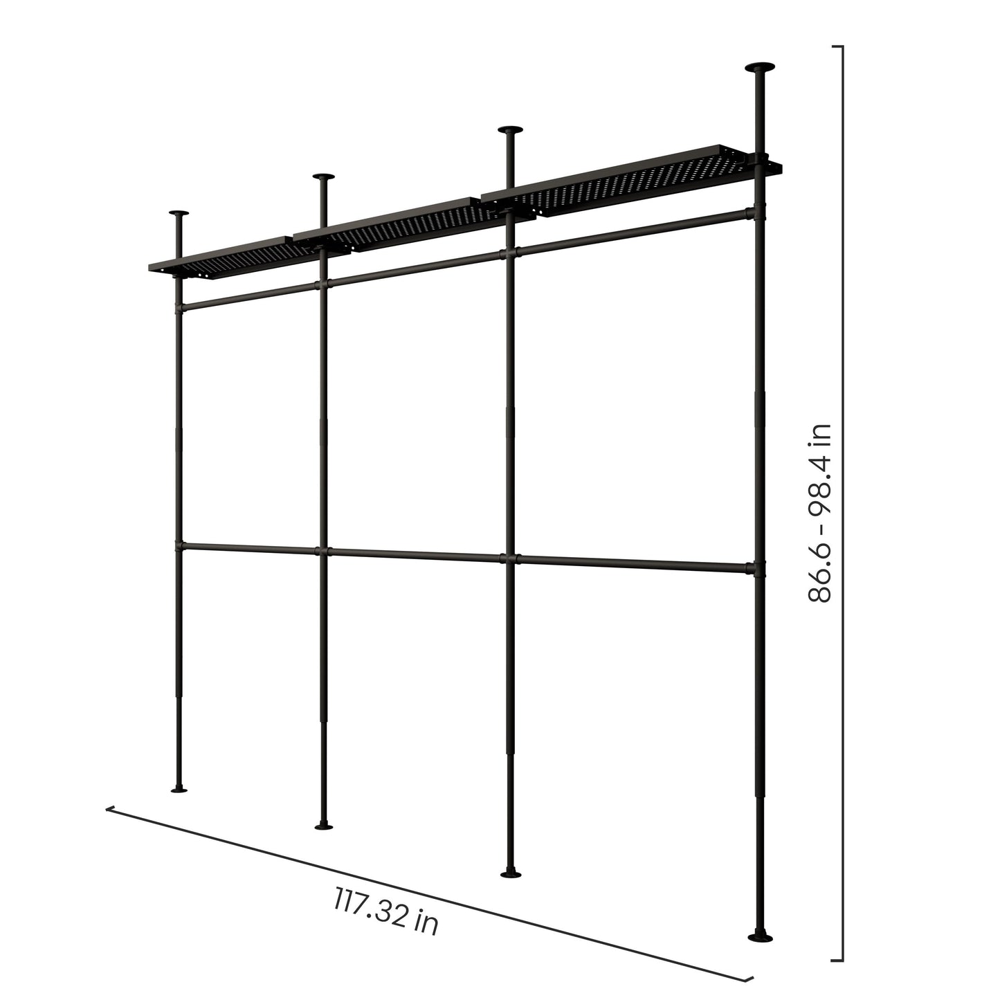 pamo Industrial Pipe Clothing Rack with Shelf - 550 lbs Capacity - Clamping Clothes Rack and Walk In Closet with Metal Shelf for Wardrobe