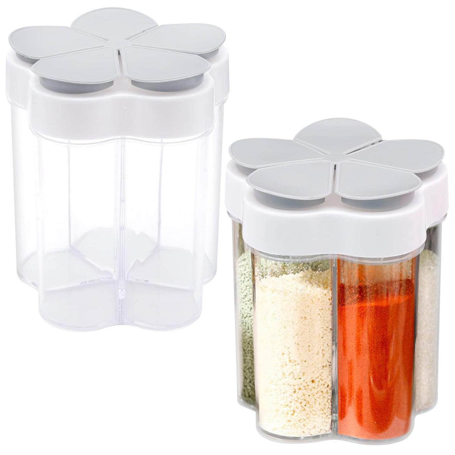 inheming 2 PCS Travel Spice Jars, 5-in-1 Seasoning Containers, Clear Plastic Condiment Bottle for Camping, Hiking, BBQ, Picnic