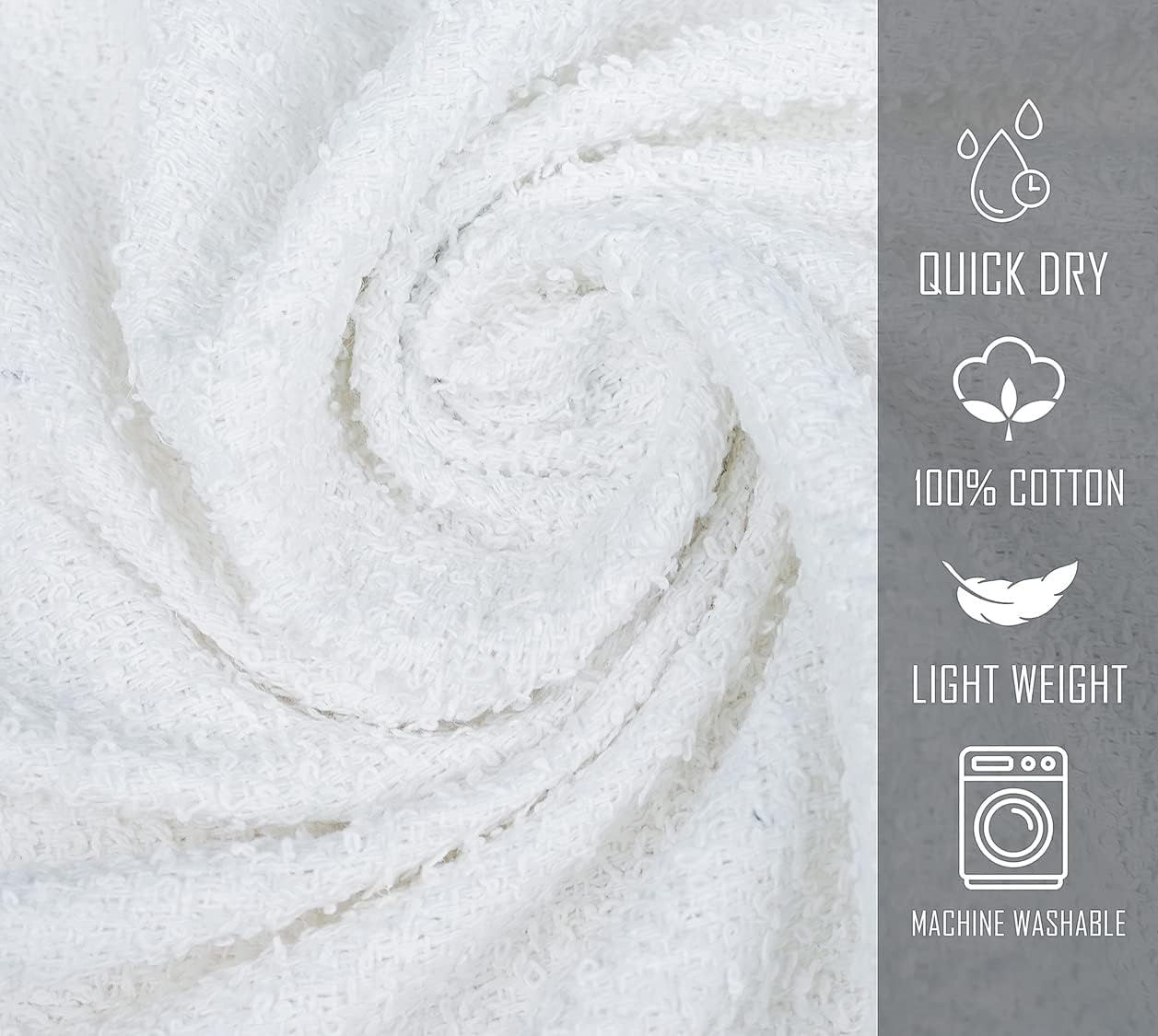 12 Pack 100% 20x40 Inches, Commercial White Cotton Bath Towels, Lightweight, Quick Drying, Grade, Gym, Salon, Spa