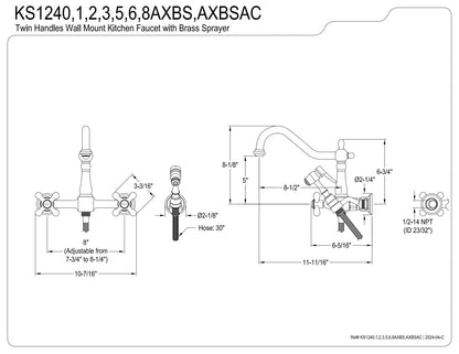 Kingston Brass KS124AXBSAC Heritage Wall Mount Bridge Kitchen Faucet with Brass Spray, Antique Copper