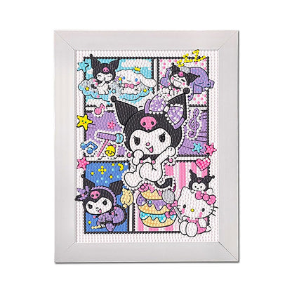 PERFECTSIGHT Cute 5D Diamond Art Kits with Wooden Frame, Kawaii DIY Painting Art for Adults Teen, Diamond Arts and Crafts Sets, Big Gem Full Drill Diamond Dots for Home Wall Decor (Comic Kuro)