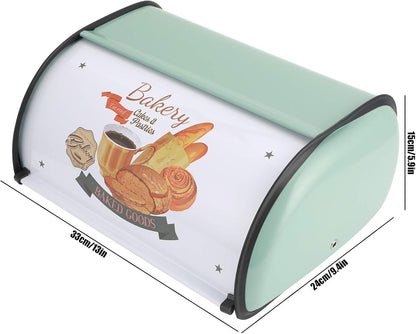 Roll Top Bread Box for Kitchen Counter, Metal Bread Bin Retro Food Storage Container, 13"x9.4"x5.9" (Green)
