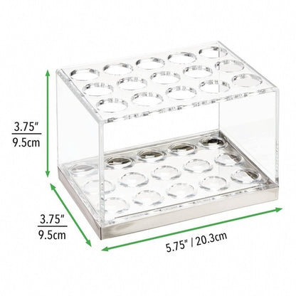 mDesign Plastic Makeup Brush Storage Organizer with 15 Slots for Bathroom Countertop, Vanity to Hold Eye/Lip Pencils, Lip Gloss, Liners, Lipstick - Clear/Brushed