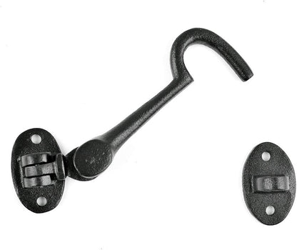 Renovators Supply Manufacturing Door Latch Lock, 4.5 in. Black Wrought Iron Swivel Hook and Eye Latch