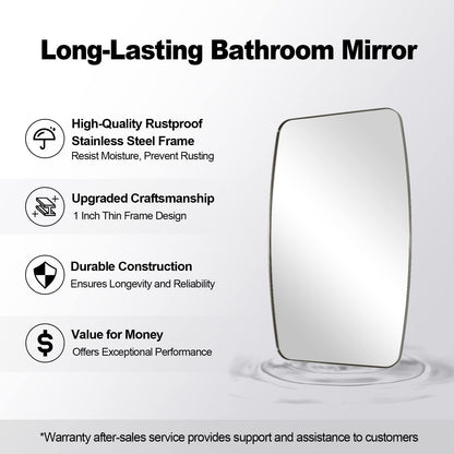 ANDY STAR 18x48 Full Length Wall Mirror, Brushed Nickel Oblong Shaped Body Mirror with Stainless Steel Metal Frame, Rounded Corner Design for Floor and Leaning