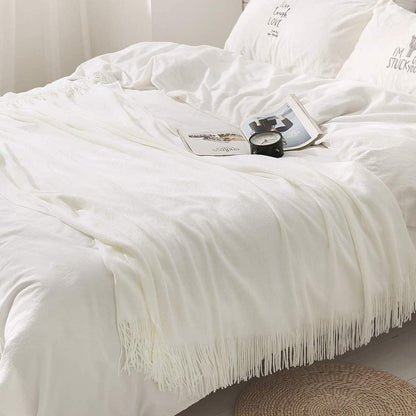 Homiest Cozy 60 80 Inch) Decorative Knitted Throw with Fringe, Lightweight Acrylic Knit Blanket, Soft & Tassel Blanket