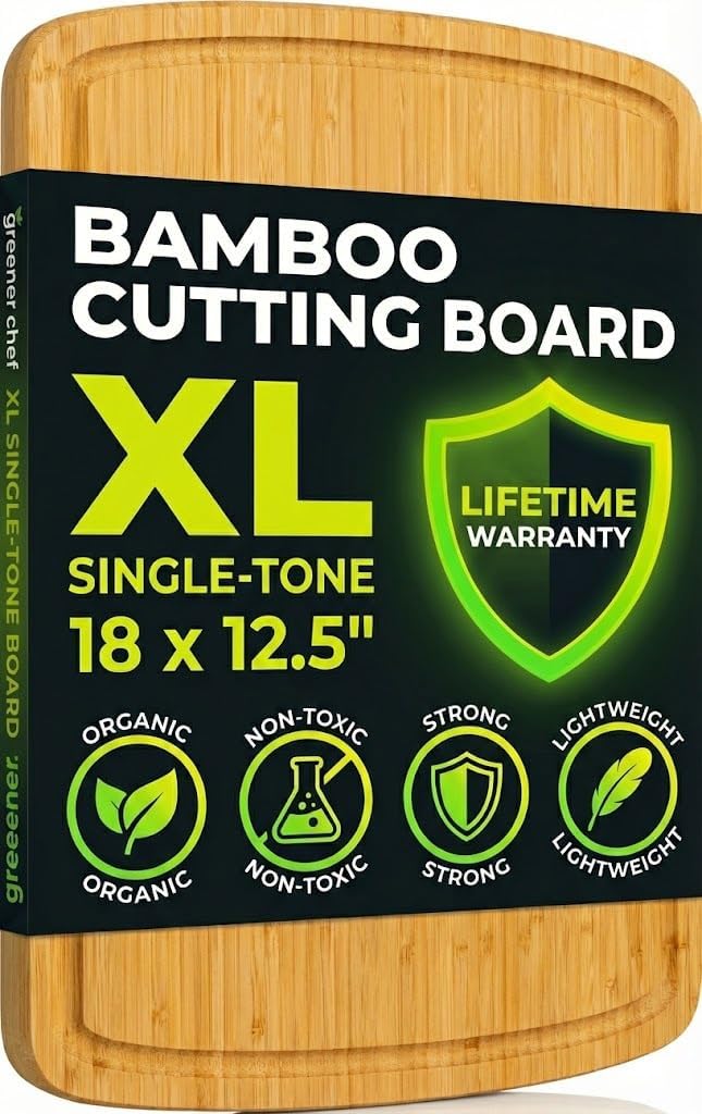 18 Inch GREENER CHEF Extra Large Bamboo Cutting Board with Lifetime Replacements - Organic Wooden Butcher Block, XL