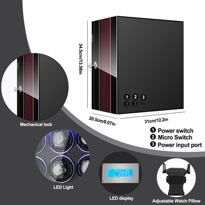 LELTNSOU Watch Winder for 9 Winding Spaces Automatic Watches, Ultra-Quiet Japanese Motors, Built-in LED Illumination and LCD Touchscreen Control